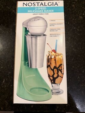 Nostalgia Mint Green 2-Speed Milkshake Mixer with Stainless Cup